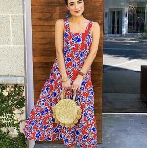 Hunter Bell Red Blue Royal Bloom Floral Maxi Poppy Dress S
